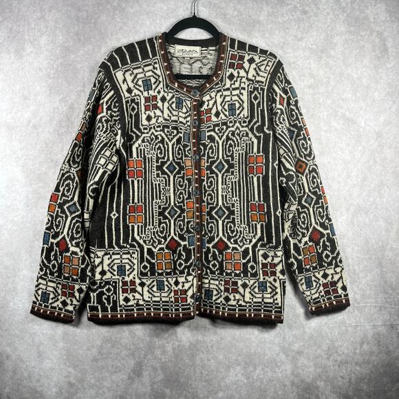 Intiwara Alpaca Cardigan Sweater Womens Size Large Aztec Preppy Old Money Class - Picture 1 of 10
